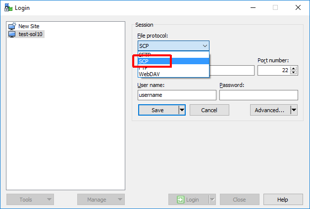 WinSCP setup