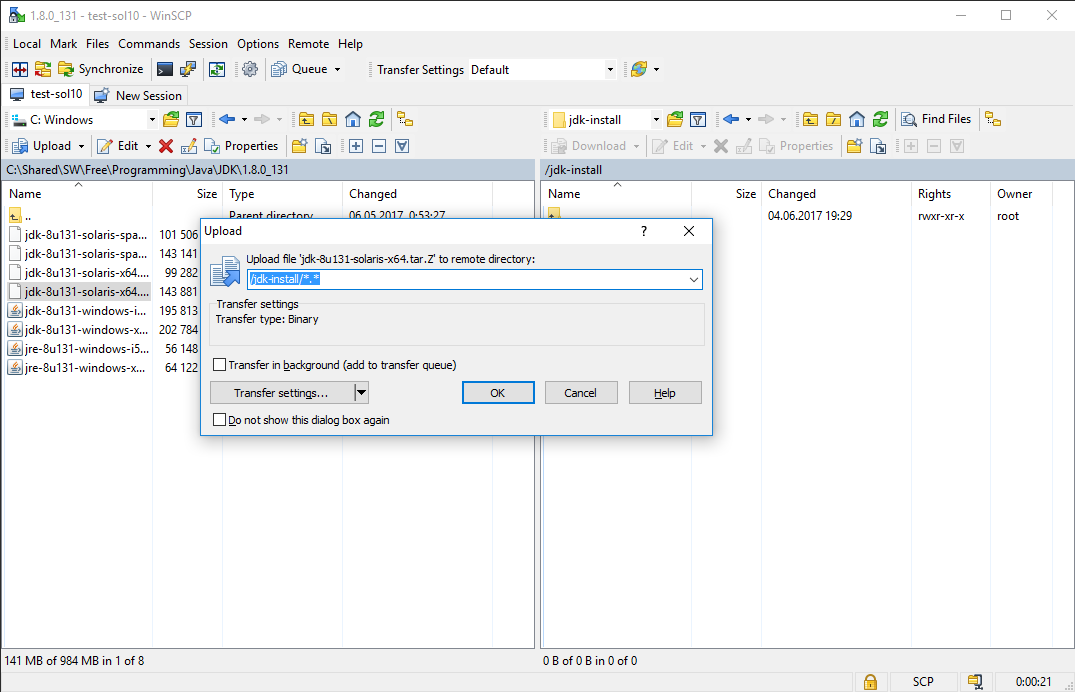 WinSCP transfer